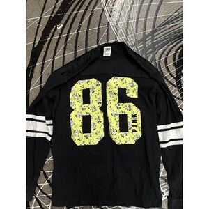 Victoria's Secret Pink Campus Mesh Tee Shirt Black‎ Floral Neon Citrus Logo XS